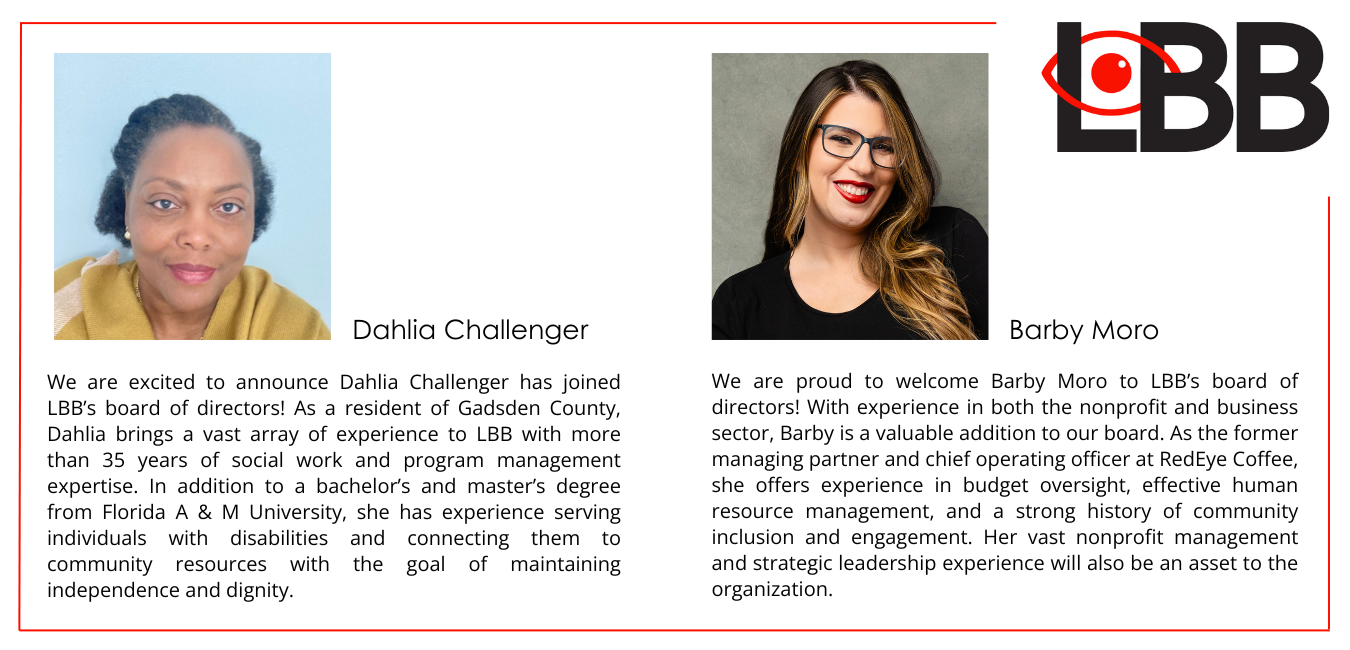 Welcome to LBB's new board members, Dahlia Challenger and Barby Moro!